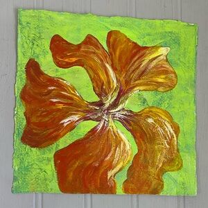 Original Painting Flower Orange‎ Green Ready To Frame Unsigned NWOT